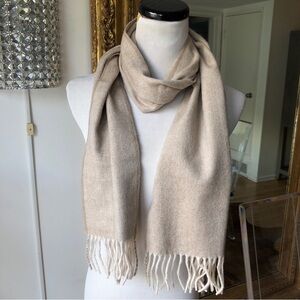Saks Fifth Avenue 100% Cashmere Beige Scarf With Fringe